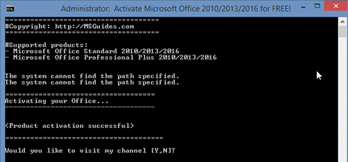 Exécuter l'administrateur pour activer ms office 2016