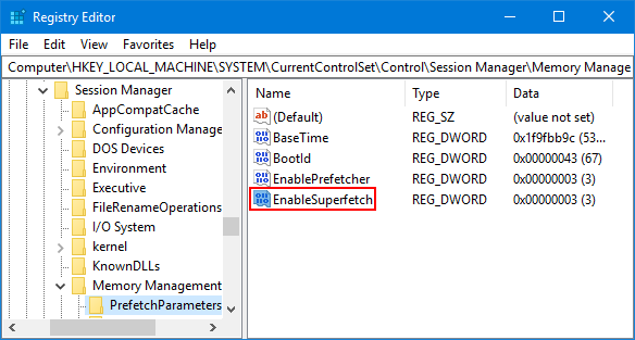 Enable or Disable Superfetch using Registry Editor