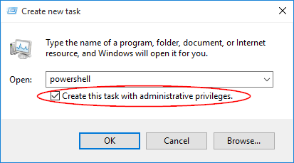 Open Powershell and Create this task with administrative privileges