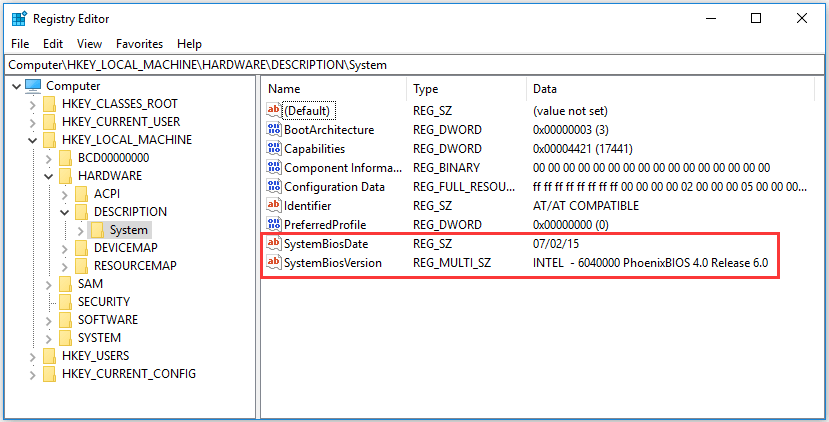 Check the Version to Update BIOS in Windows 10 from Registry Editor