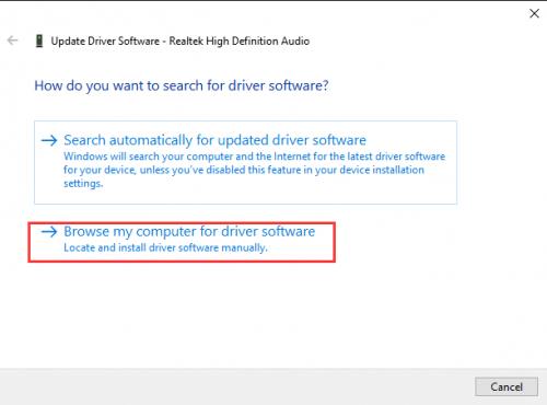 Click Browse my computer for driver software update
