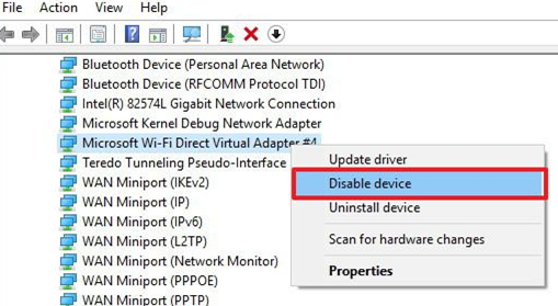 Disable MS Virtual WiFi Miniport Adapter if DNS server isn't responding