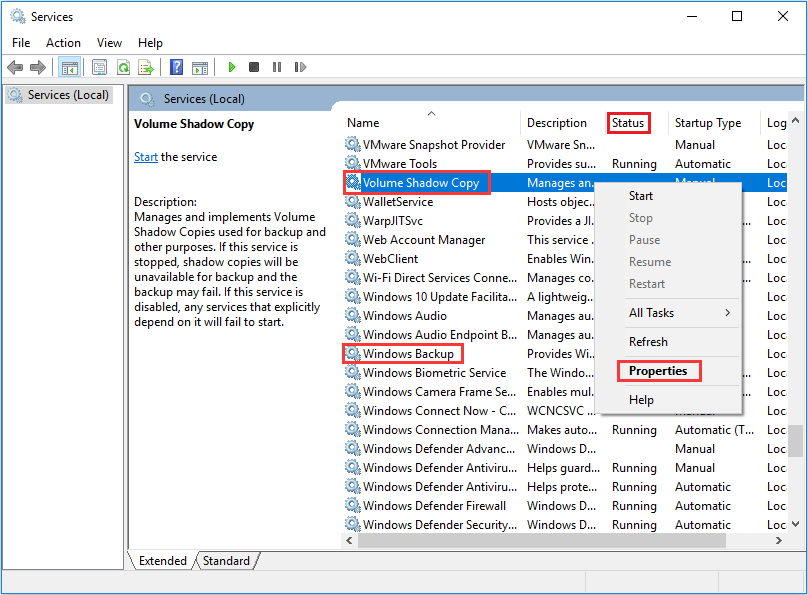 Enable Volume Shadow Copy with Windows Backup to fix error 0x800703ee