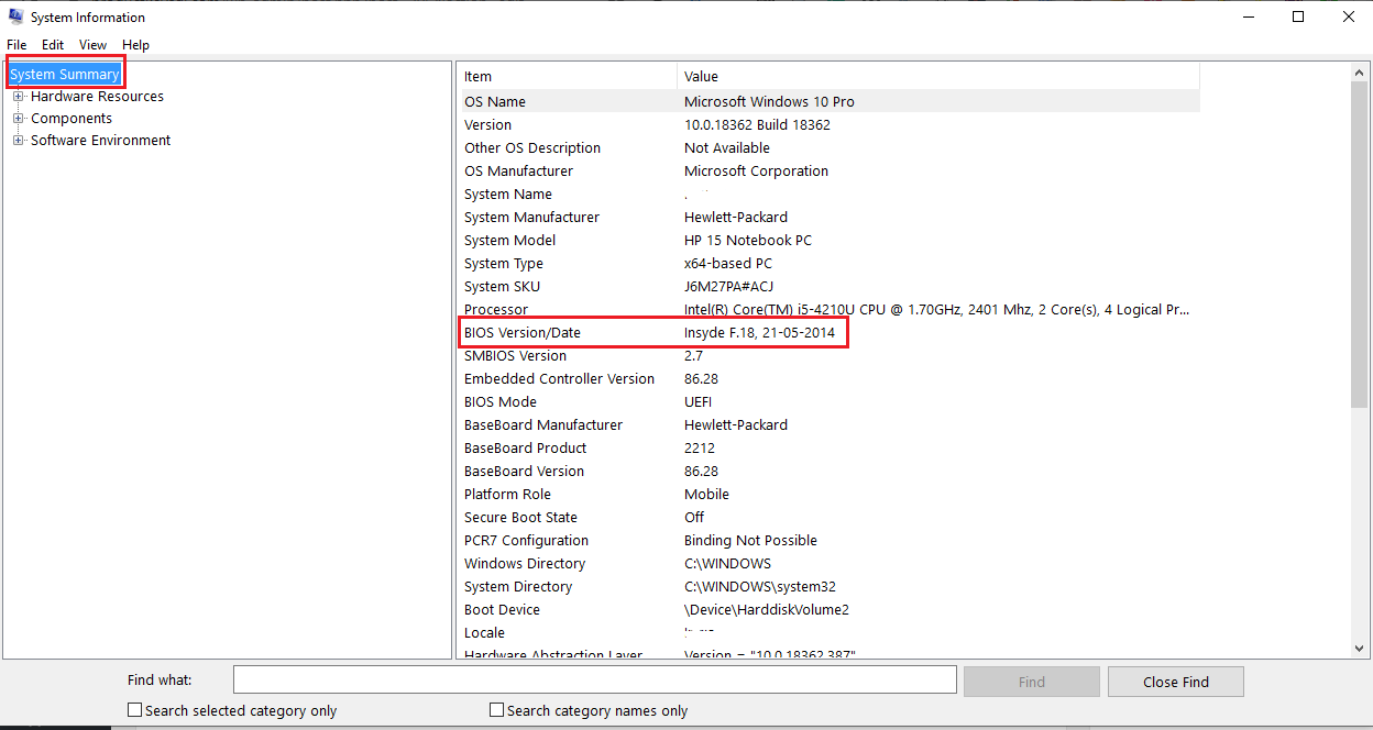 navigate to the option BIOS Version Date listed under System Summary