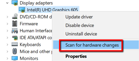 select Scan for hardware changes to Re-install Network Drivers