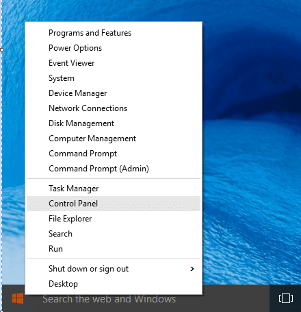 open Control Panel in Windows 10 From start Menu