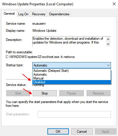 Disable Windows update service to Speed Up Internet in Windows 10