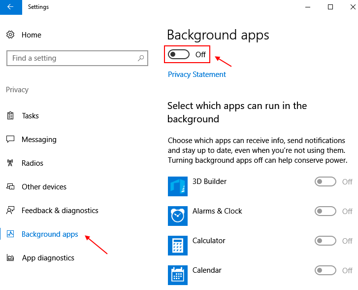 turn off Background Apps to increase internet speed in windows 10