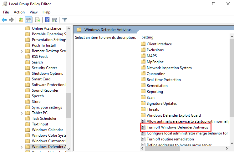 windows defender app turned off by group policy